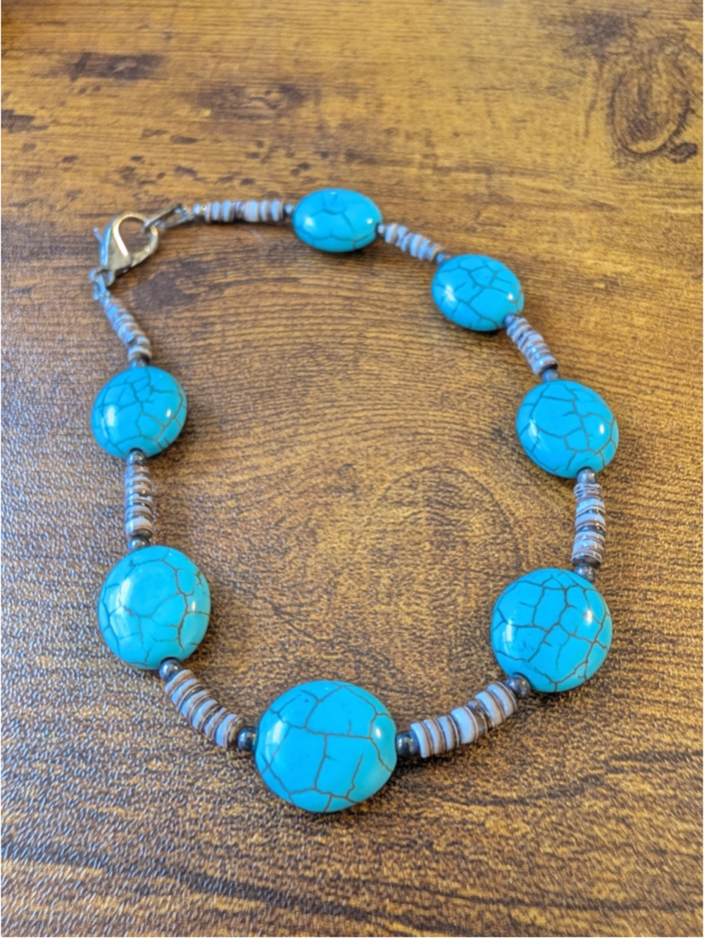 Southwest Turquoise Blue Bead Bracelet Shell Heishi Beads Boho Western Jewelry